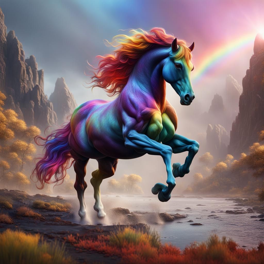 Rainbow Horse in Detailed Matte Painting