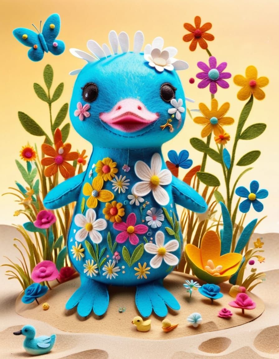 Felt Art Axolotl Enjoying Beach Holidays