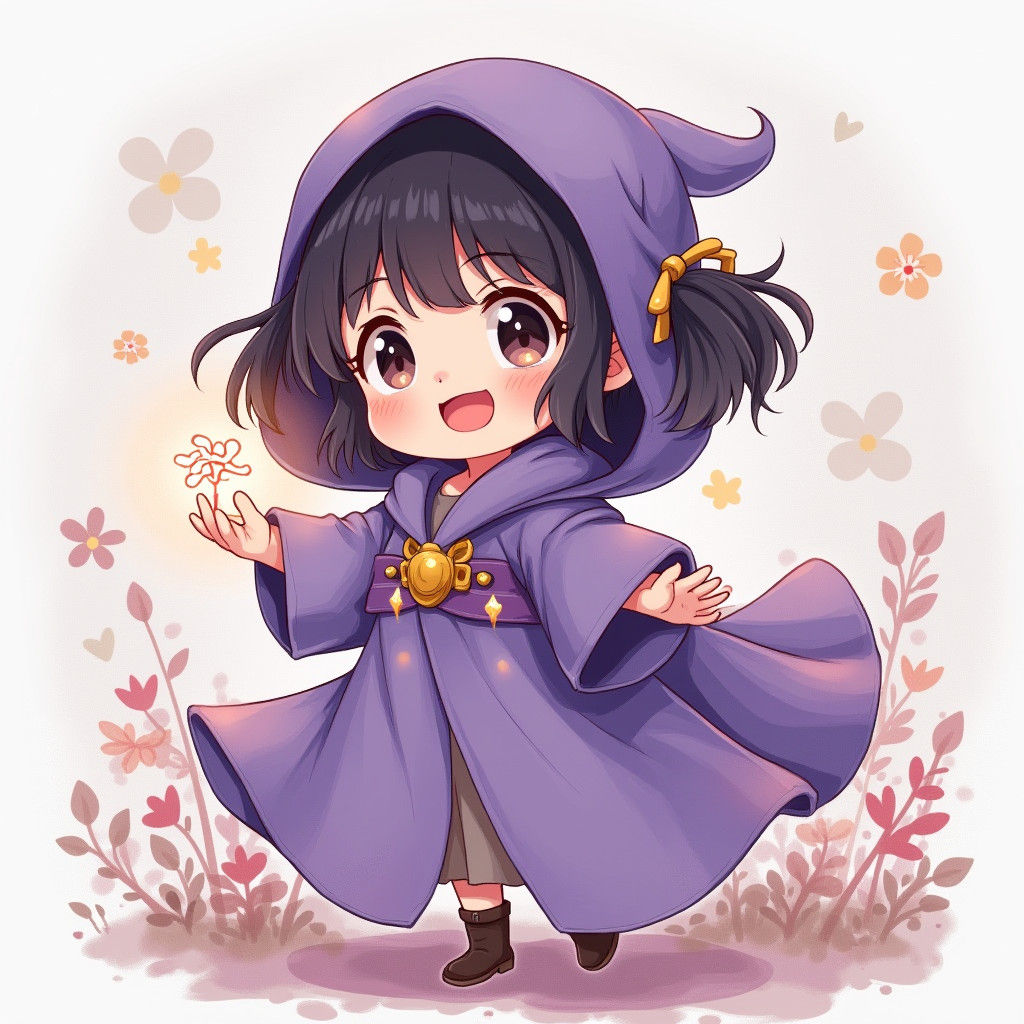 Girl in Purple Cloak Anime Style