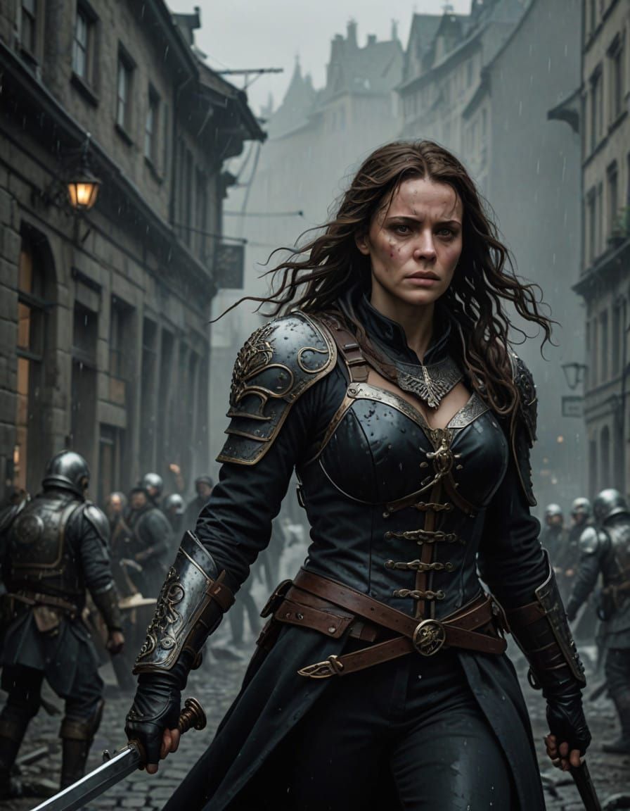 Elegantly Armed Warrior in a Gothic Landscape