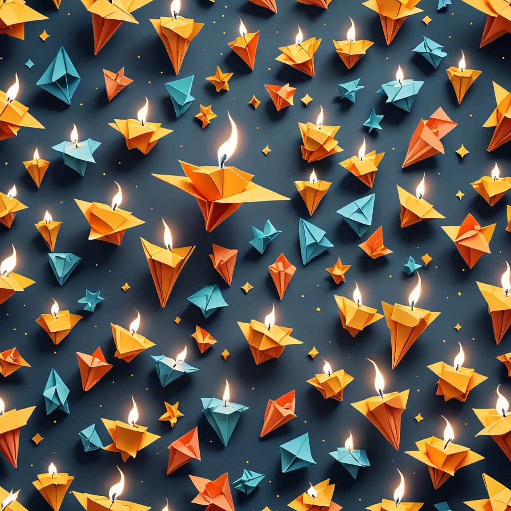 Candle Flies in Space as Origami Papercraft