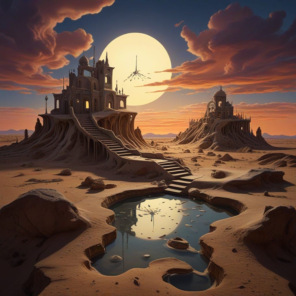 Dreamlike Desert Twilight in Surrealist Style