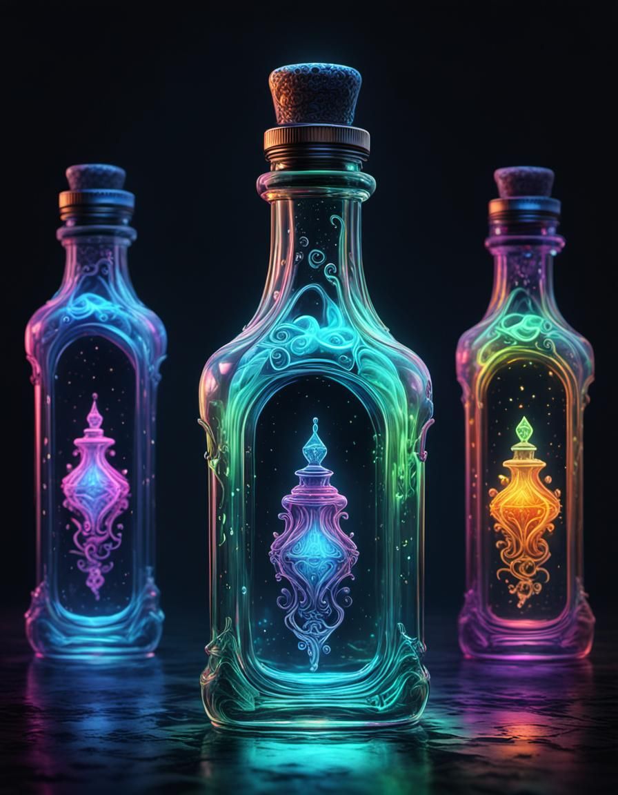 Steampunk Crystal Bottle with Neon Liquid