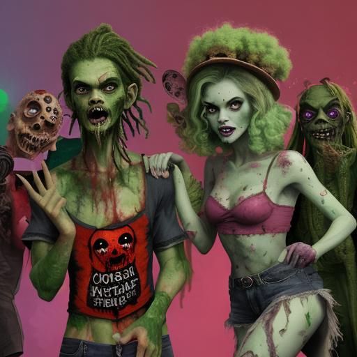 Cartoon Vegan Zombies Feast on Vegetables