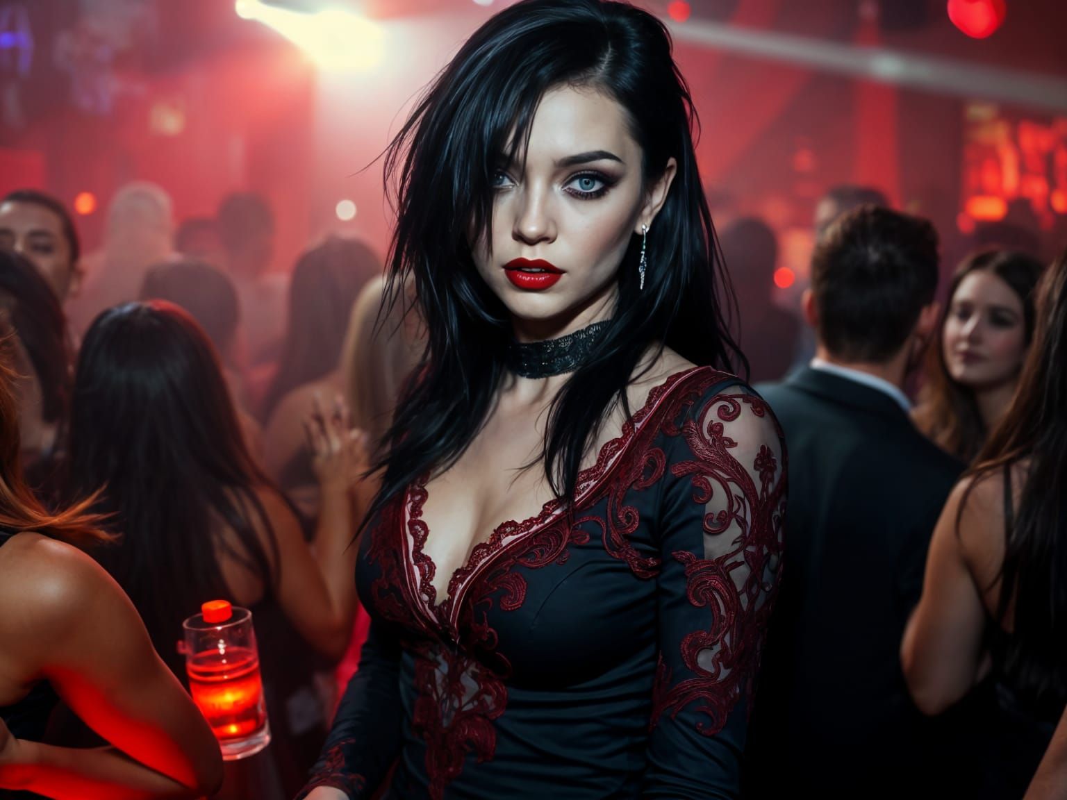 Goth Vampiress in the Neon Nightclub