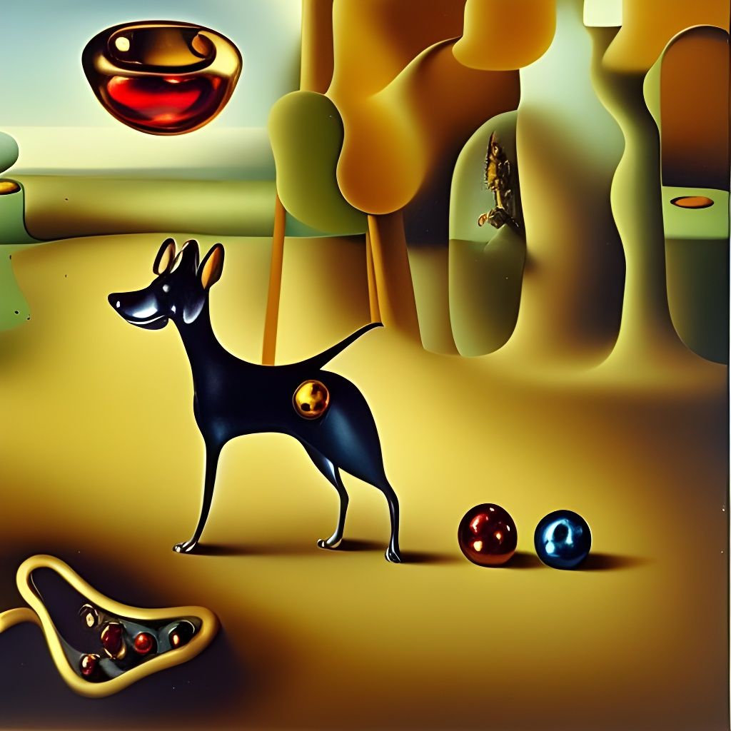 Surreal Ceramic Dog with Garnets in Forest