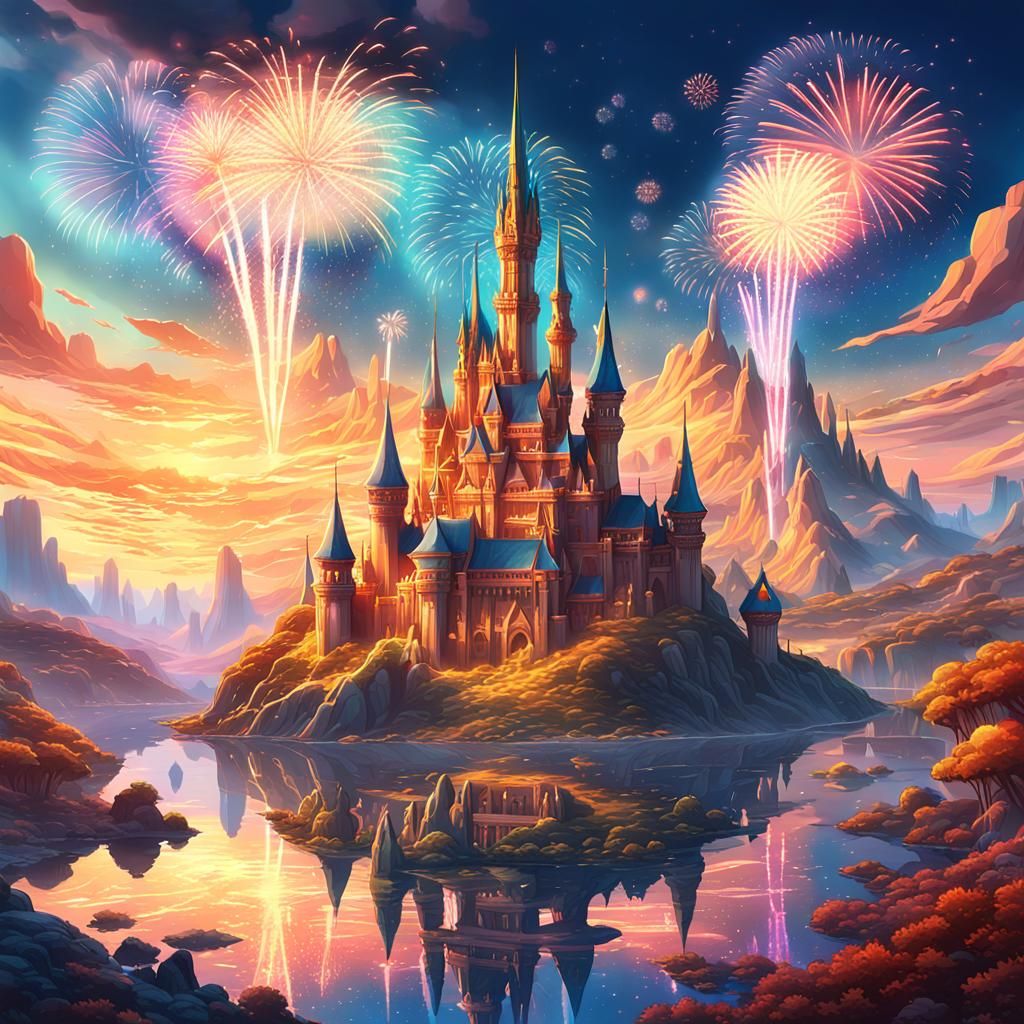 Magical Kingdom Sunset in Anime Style