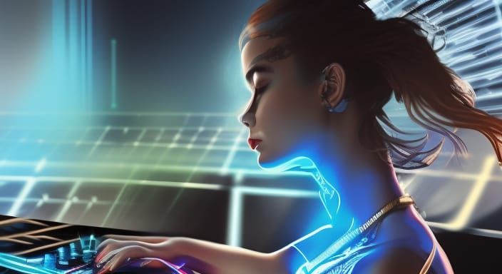 Futuristic DJ Girl Hologram Art in Unreal Engine