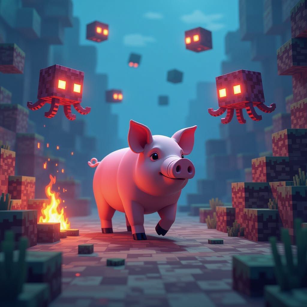 Minecraft Nether Pig with Fire Octopuses