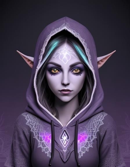 Whimsical Dark Elf Portrait with Fractal Hoodie