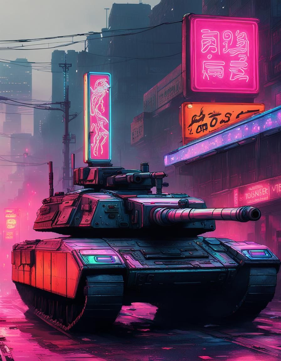 Cyberpunk Horse-Tank Chewing Gum in Neon City