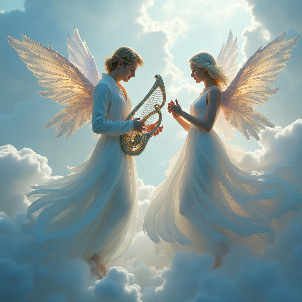 Ethereal Beings Dance Among Clouds in Fantasy Style