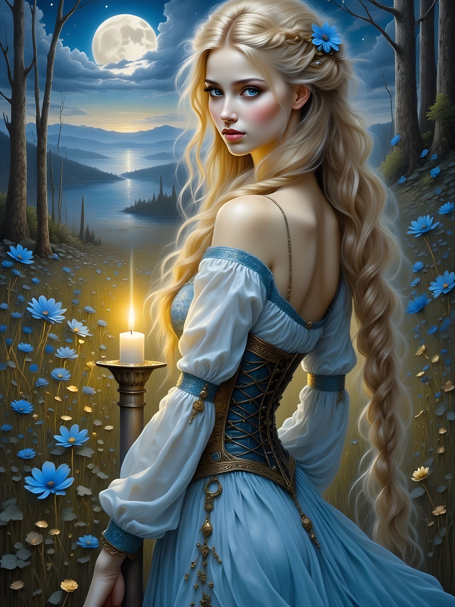 A Norse Goddess Smiles in Moonlit Night