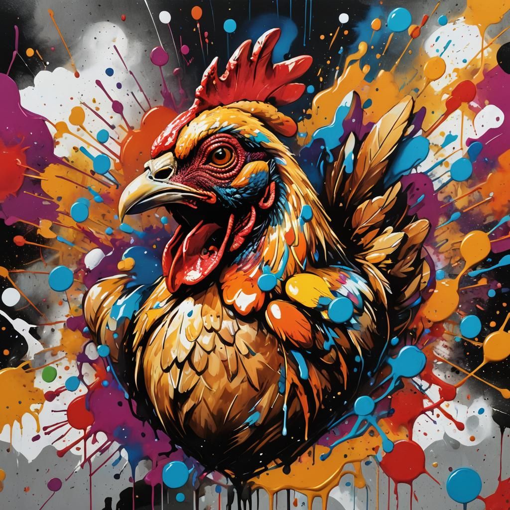 Disco Chicken Head Graffiti Art