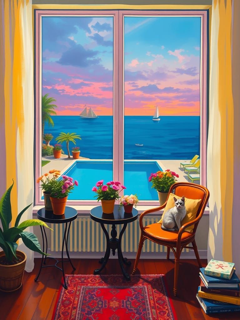 Serene Room with Ocean View as Abstract Painting