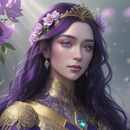 Woman with Orchid Diadem in Lush Garden