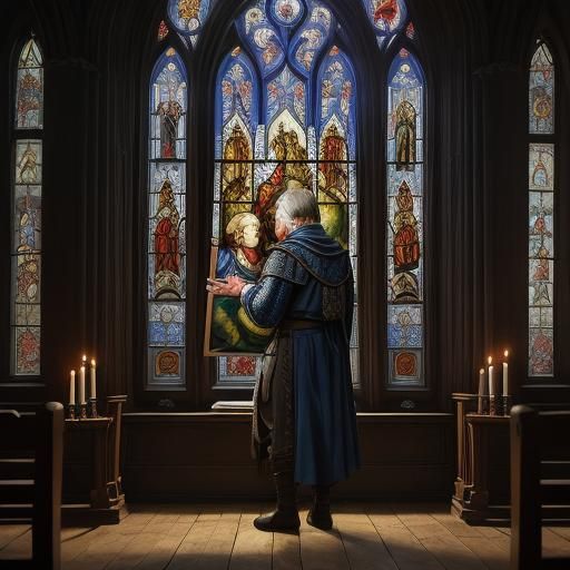 Artist Painting Portrait in Medieval Fantasy Studio