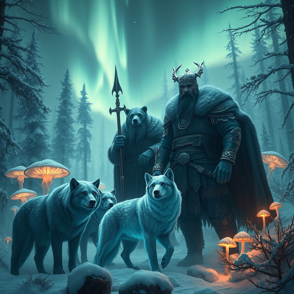 Mystical Vikings in a Luminescent Forest