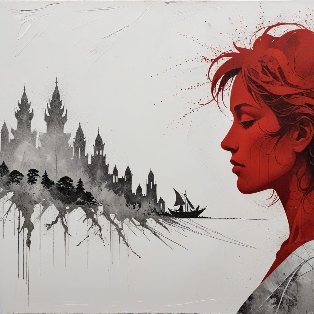 Distressed Abstract Portrait with Silhouettes