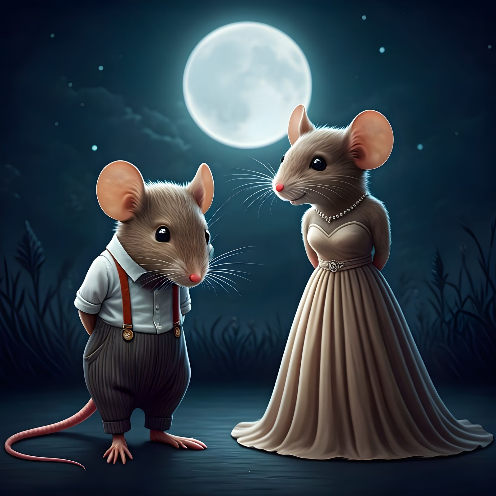 Shy Mice in Moonlight: A Sweet Encounter