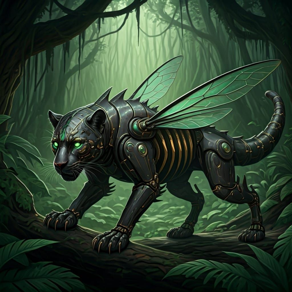 Biomechanical Jaguar-Hornet Fusion in Giger Style