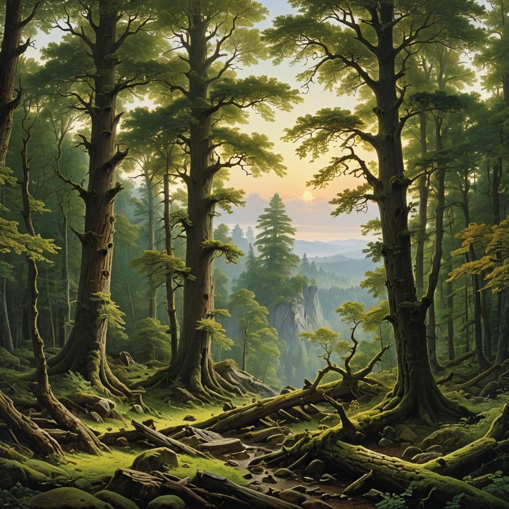 Hercynian Oak Forest: A Romantic Landscape Painting