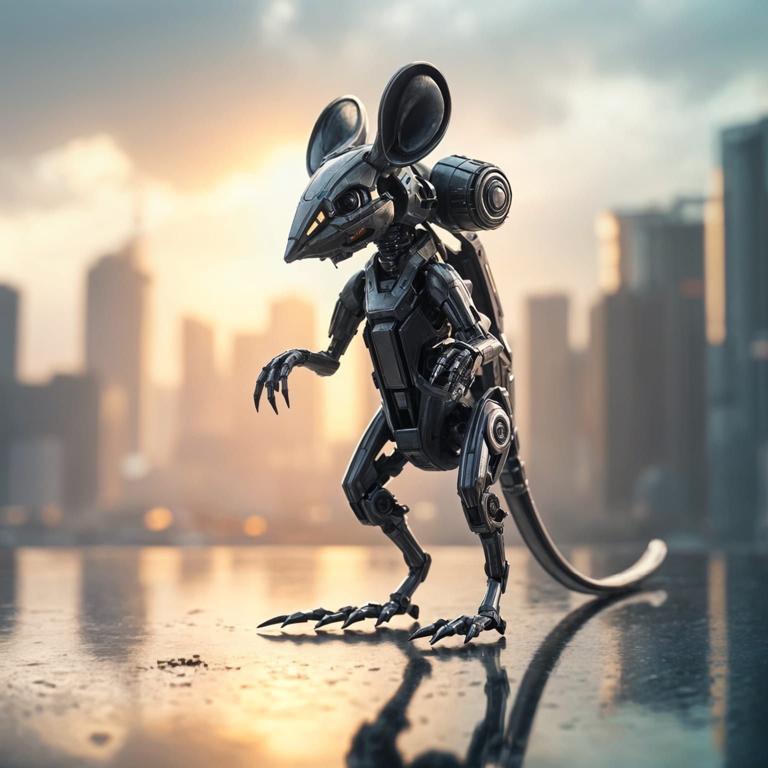 Epic Sci-Fi Zoid on Ground Level in Polished Metal