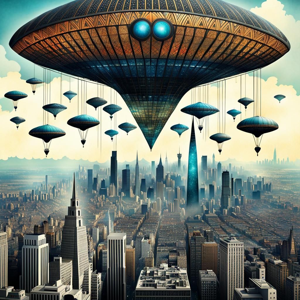 Alien Ship Over Metropolis: Dystopian Masterpiece
