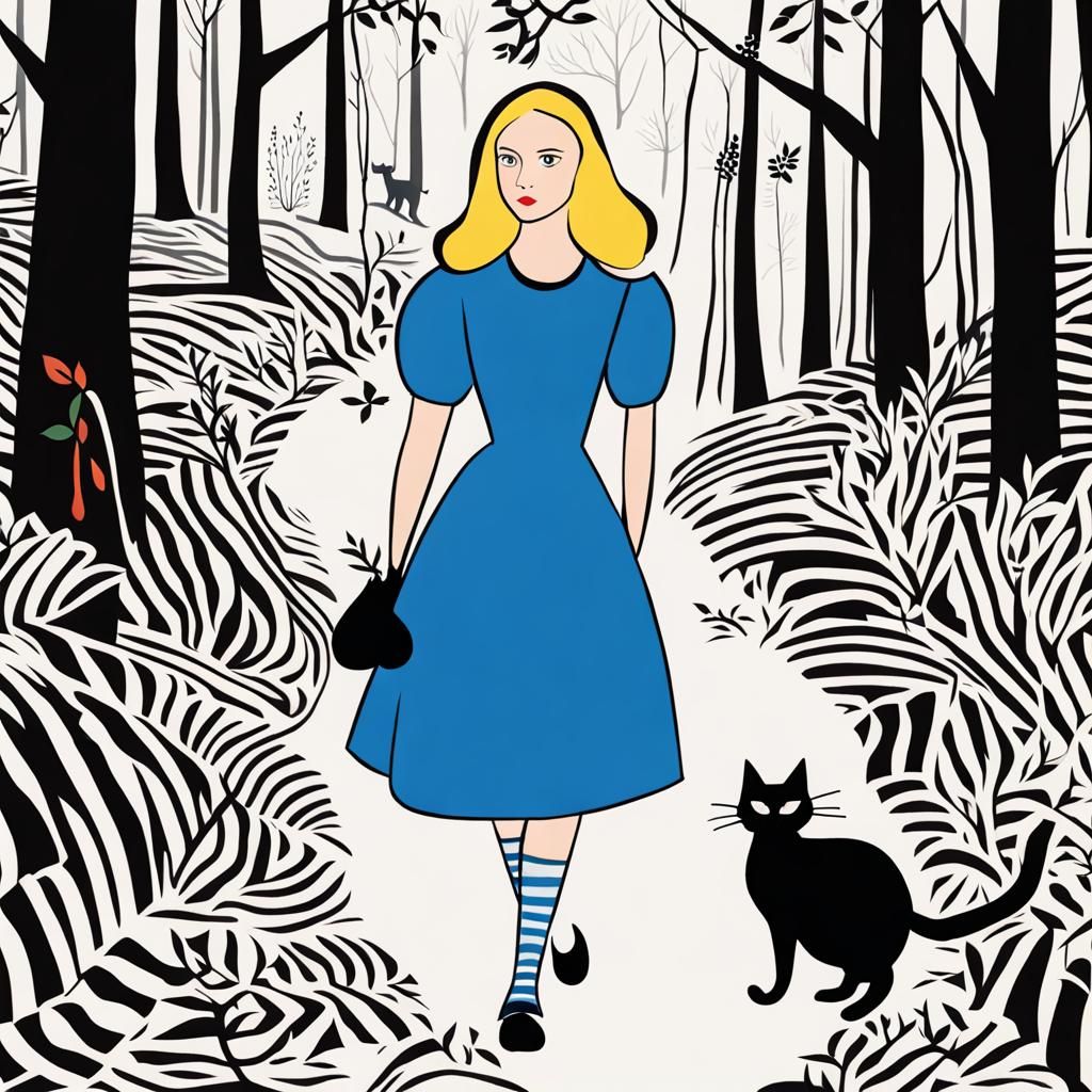 Alice in Wonderland Forest Scene, Matisse Style