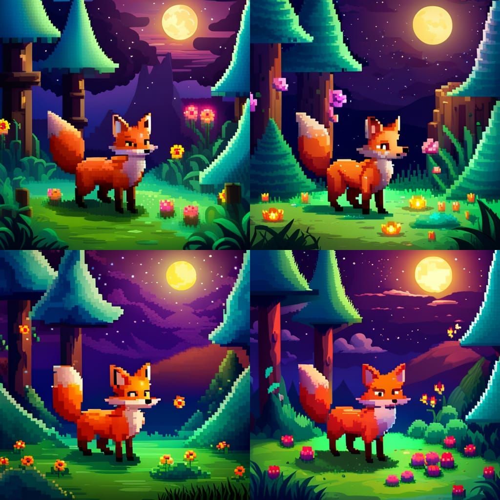 Anime Fox in Enchanted Forest: 8-bit Pixel Art