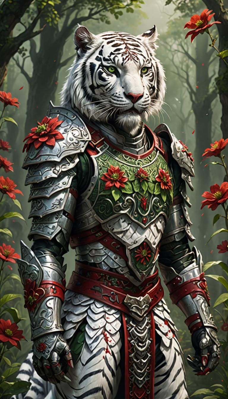 White Tiger Warrior in Red Chainmail Armor