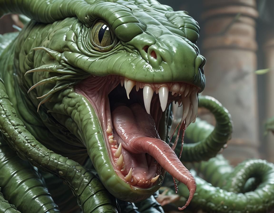 Gigantic Green Worm in Epic Fantasy Portrait