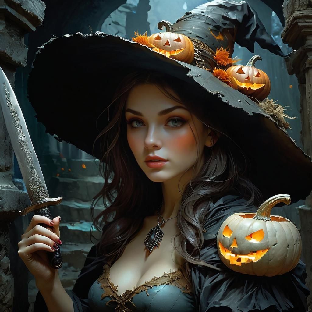 Witch Carving Jack-o-lantern as Fine Art