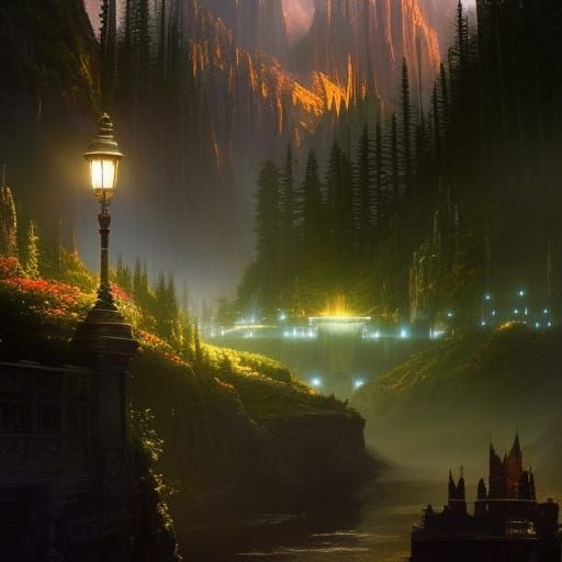 Magical City of Night in Dark Fantasy Style