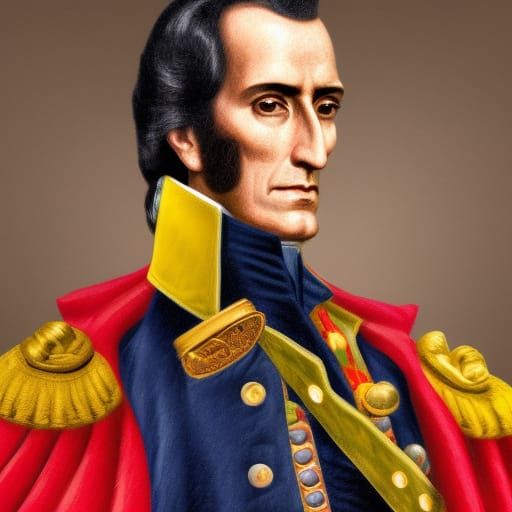 Hyperrealistic Portrait of Simon Bolivar in 19th Century Sty...