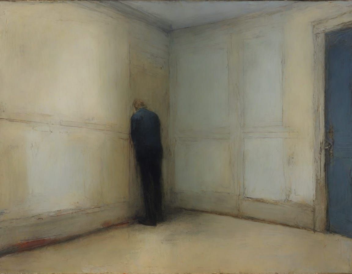 Impressionist Oil Painting of Resigned Figure