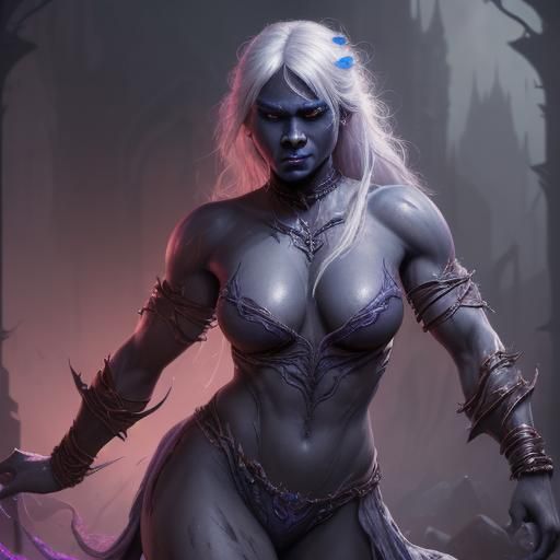Muscular Drow Dancer in Detailed Matte Painting