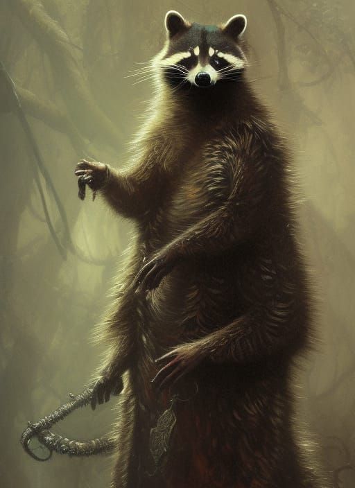 Raccoon Warlock Portrait in Detailed Horror Art