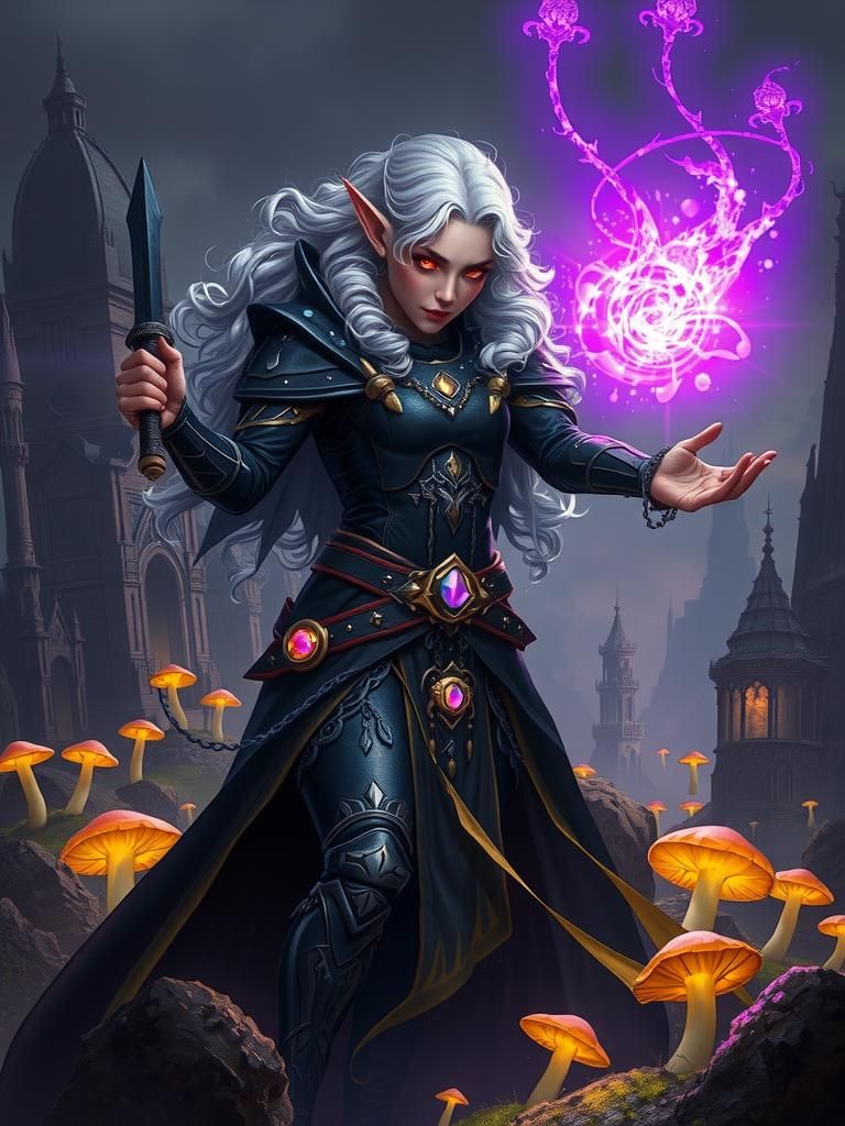 Elf Warlock Battle: Dark Fantasy Concept Art