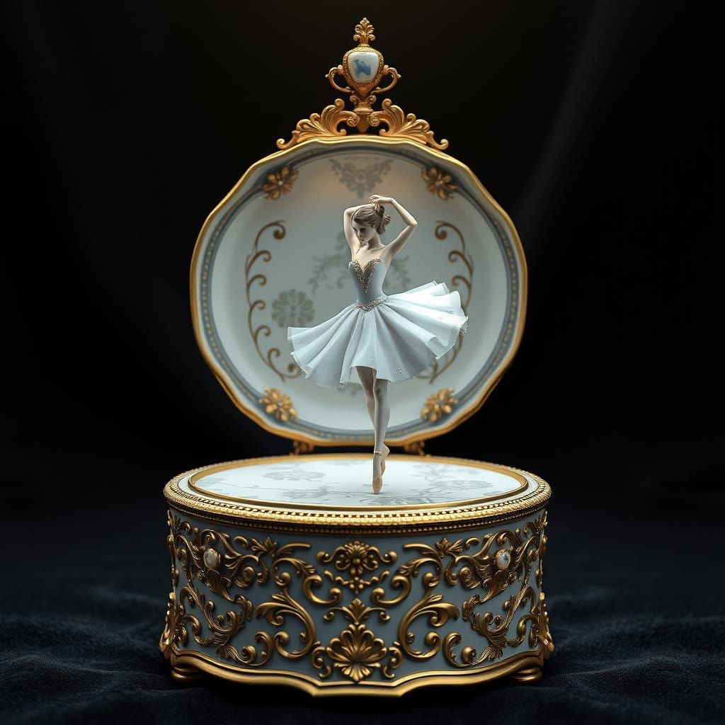 Luxurious Ballerina Music Box in Rich, Velvety Black