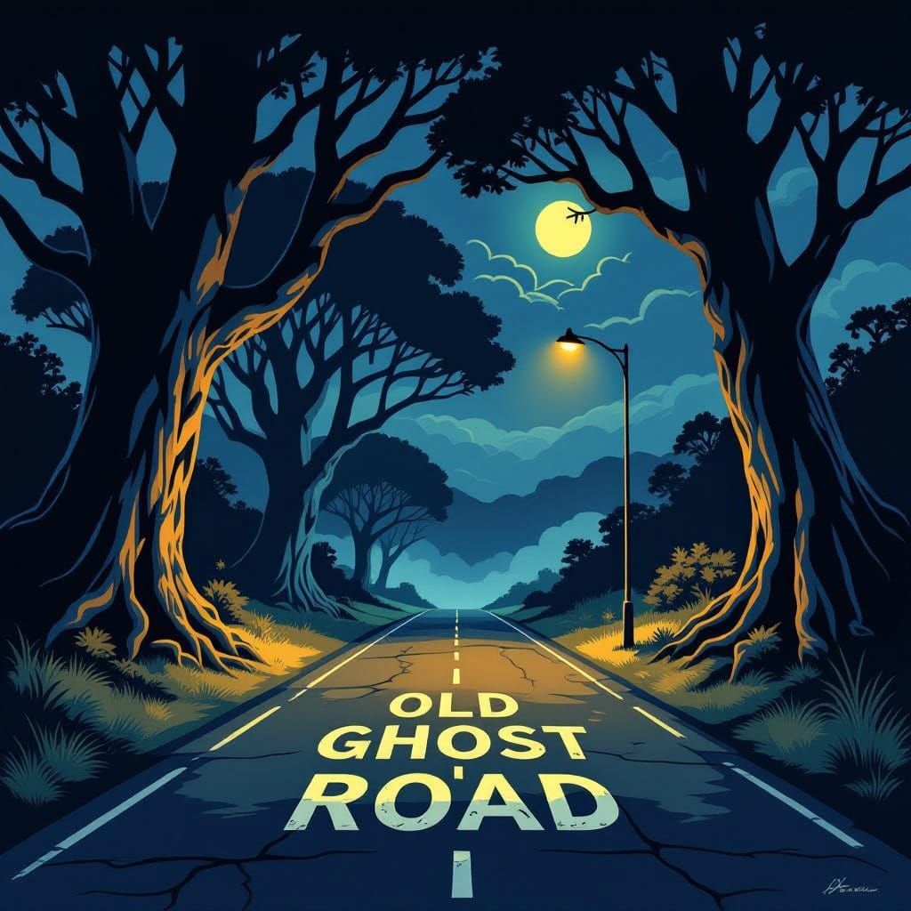 Vintage Nighttime Road Scene, New Zealand