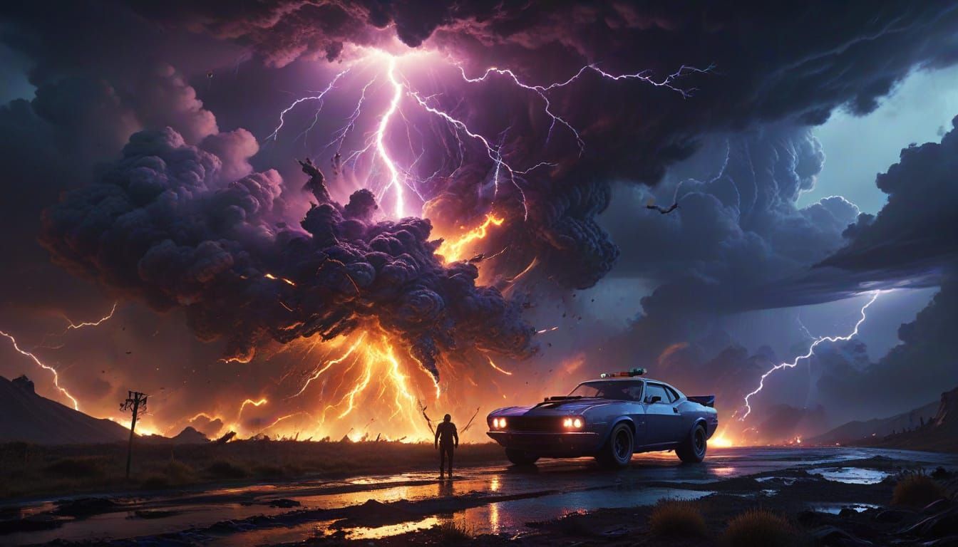 Valkyries Ride a Neon Lightning Bolt