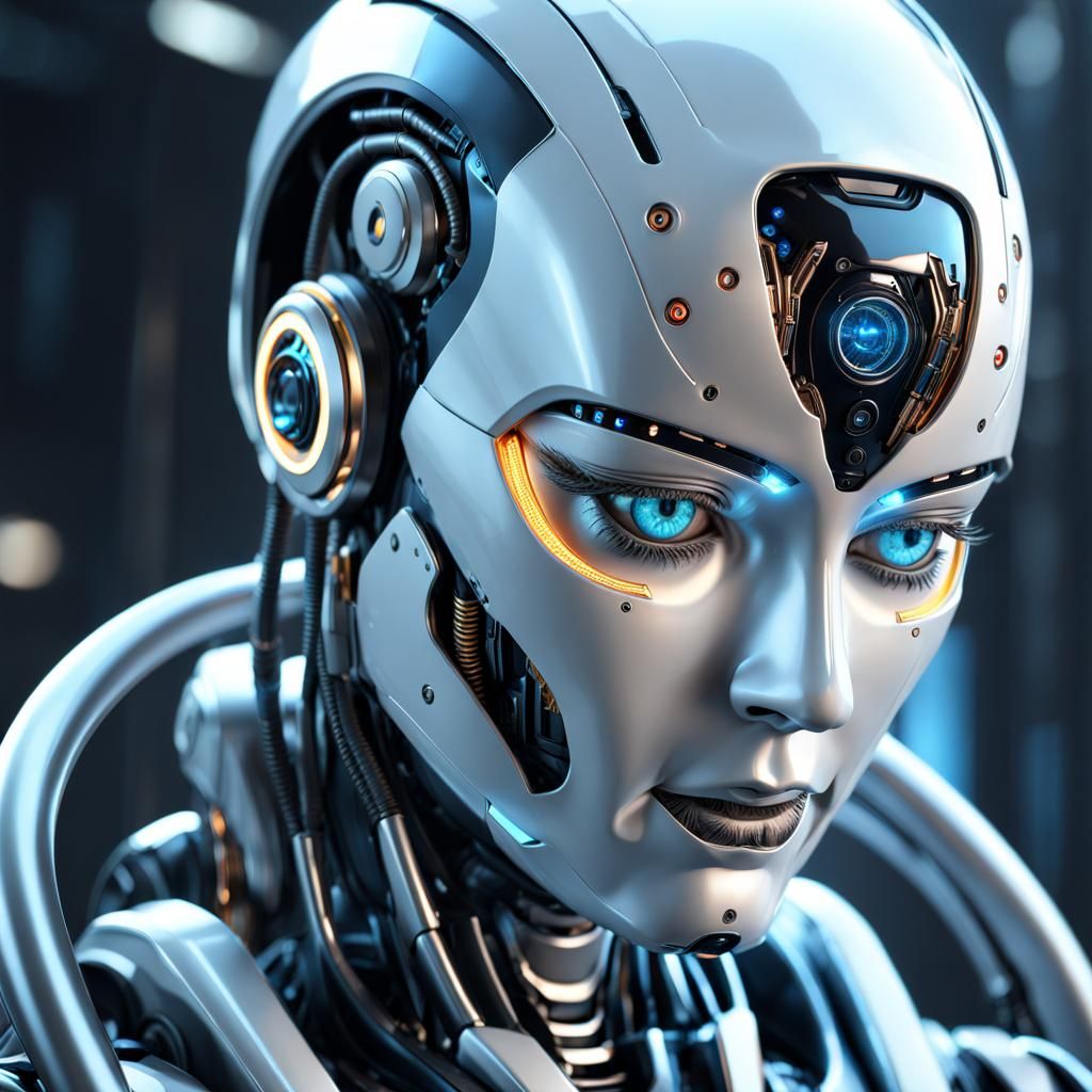 Sad Robot in Sci-Fi Style, Emotional Portrait