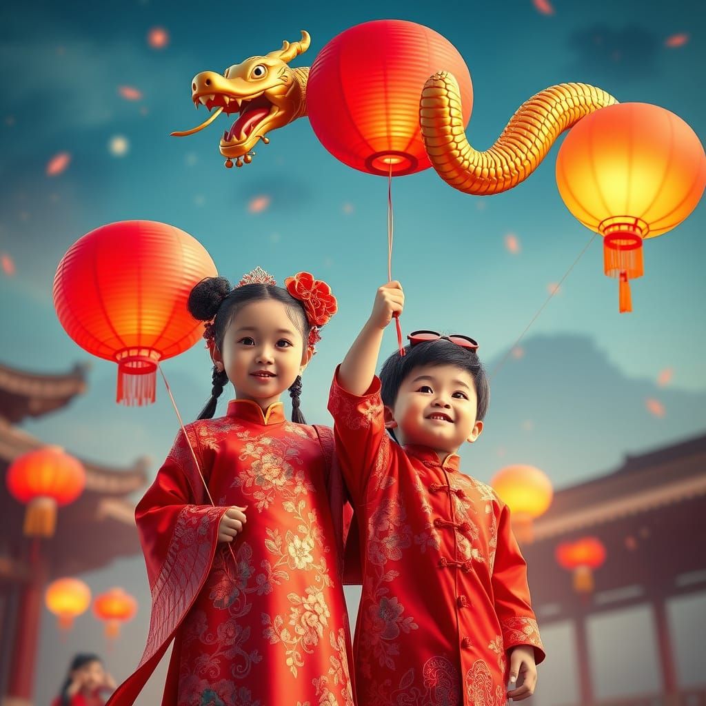 Celestial Chinese New Year Celebration in Vibrant Traditiona...