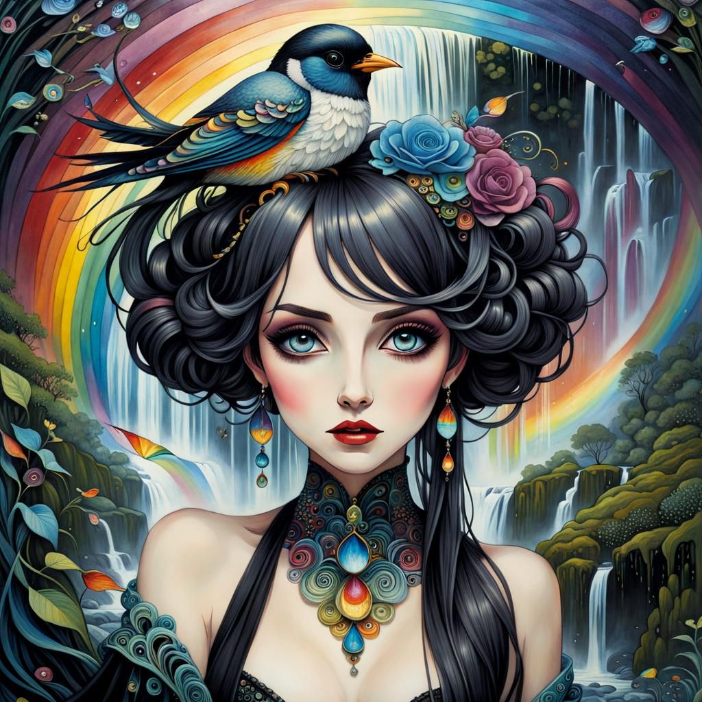 Elegant Fantasy Bird in Nouveau Mosaic Style