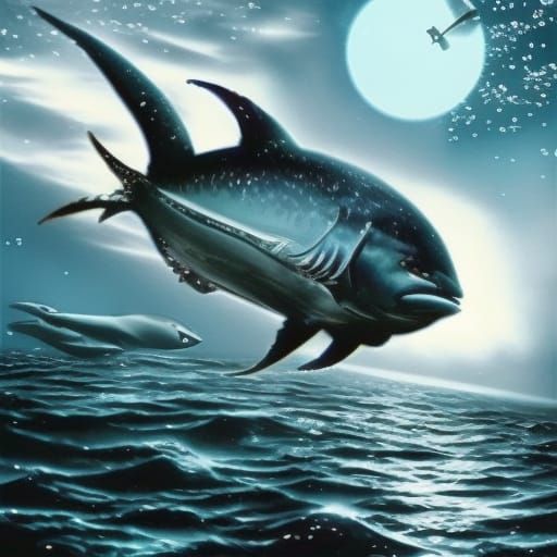 Tuna Cruises Through Starry Galaxy: Digital Matte Painting