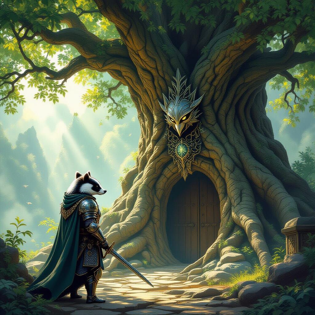 Badger Knight Guards Hidden Elven City in Fantasy Concept Ar...