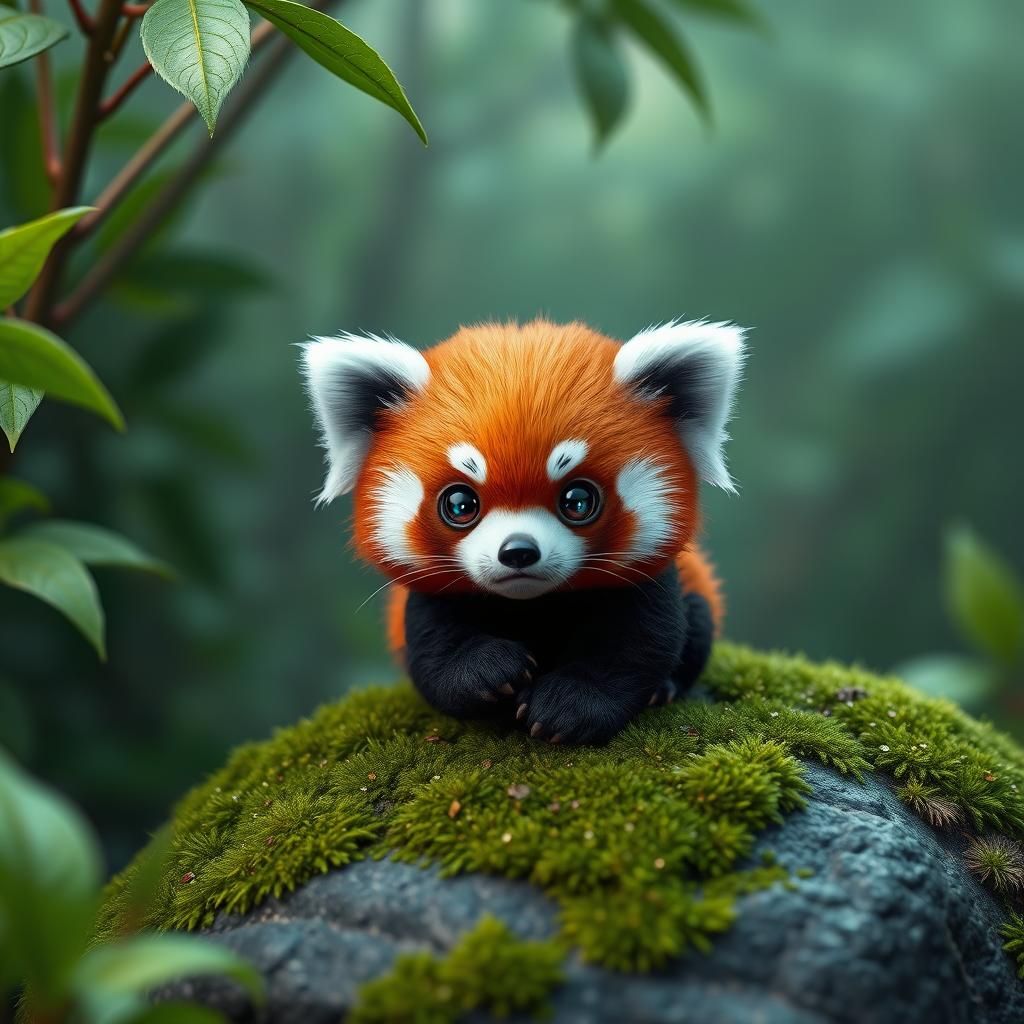Adorable Red Panda Cub in Lush Greenery