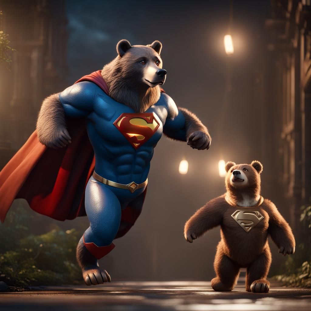 Baloo Bear as Superman in 3D Render