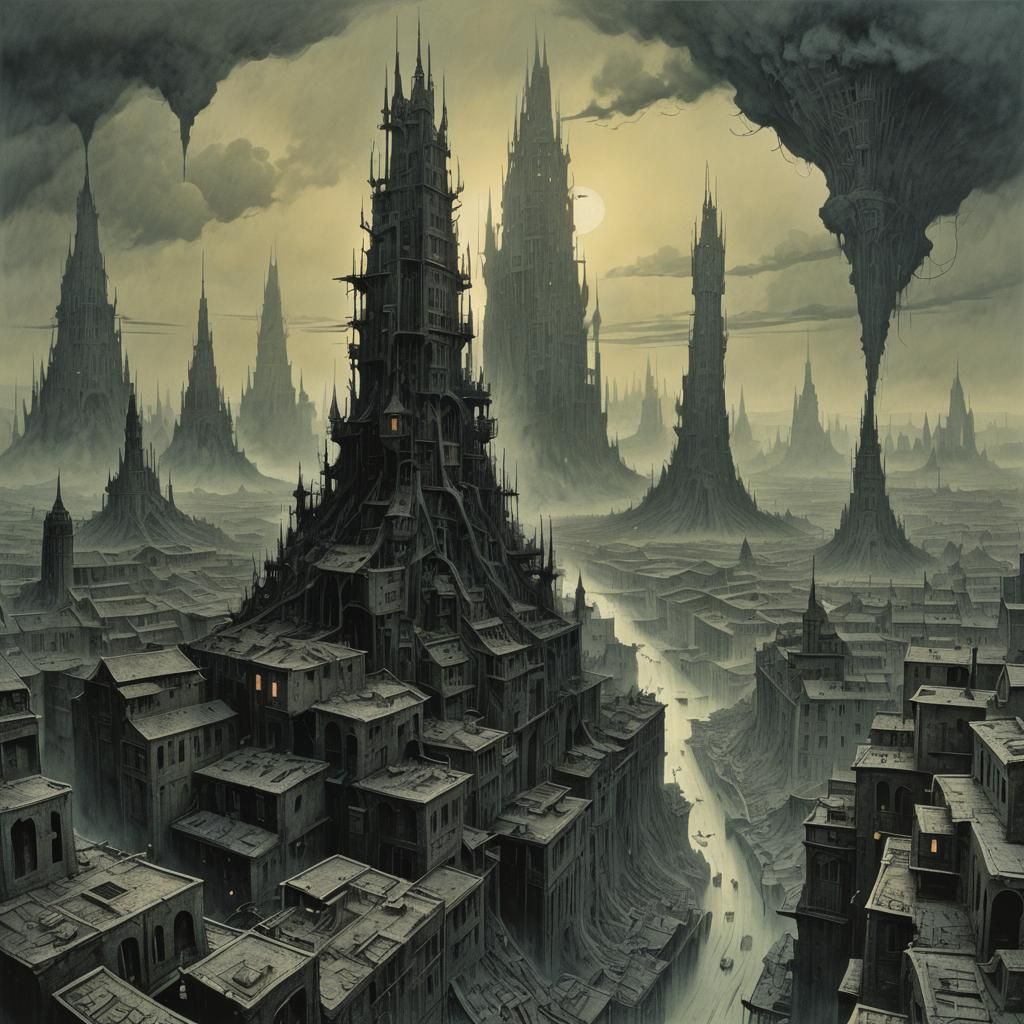 Dystopian Cityscape: A Macabre Far-Future Masterpiece